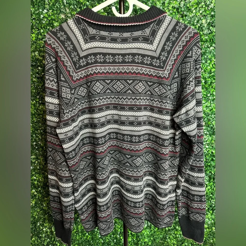 Eddie Bauer Men’s XL 1/4 Zip Black & Red Nordic Fair Isle Sweater